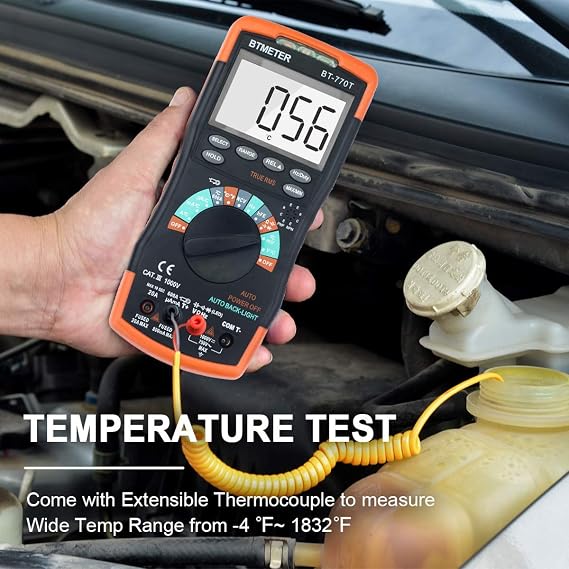 True RMS Digital Multimeter Tester 6000 Counts AC DC 20A Ohmmeter Voltmeter DMM Measure Voltage Current Amp Resistance Diodes Continuity Duty-Cycle Capacitance Temperature (BTMETER BT-770T)