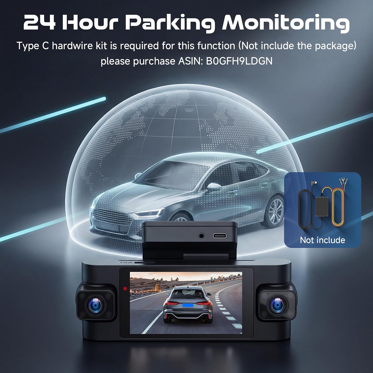 4 Channel 2K Dash Cam 64GB Card Included Front and Rear Interior Left Right, Dash Camera for Cars, Night Vision, Built-in WiFi GPS, APP Control, Parking Monitor, Loop Recording