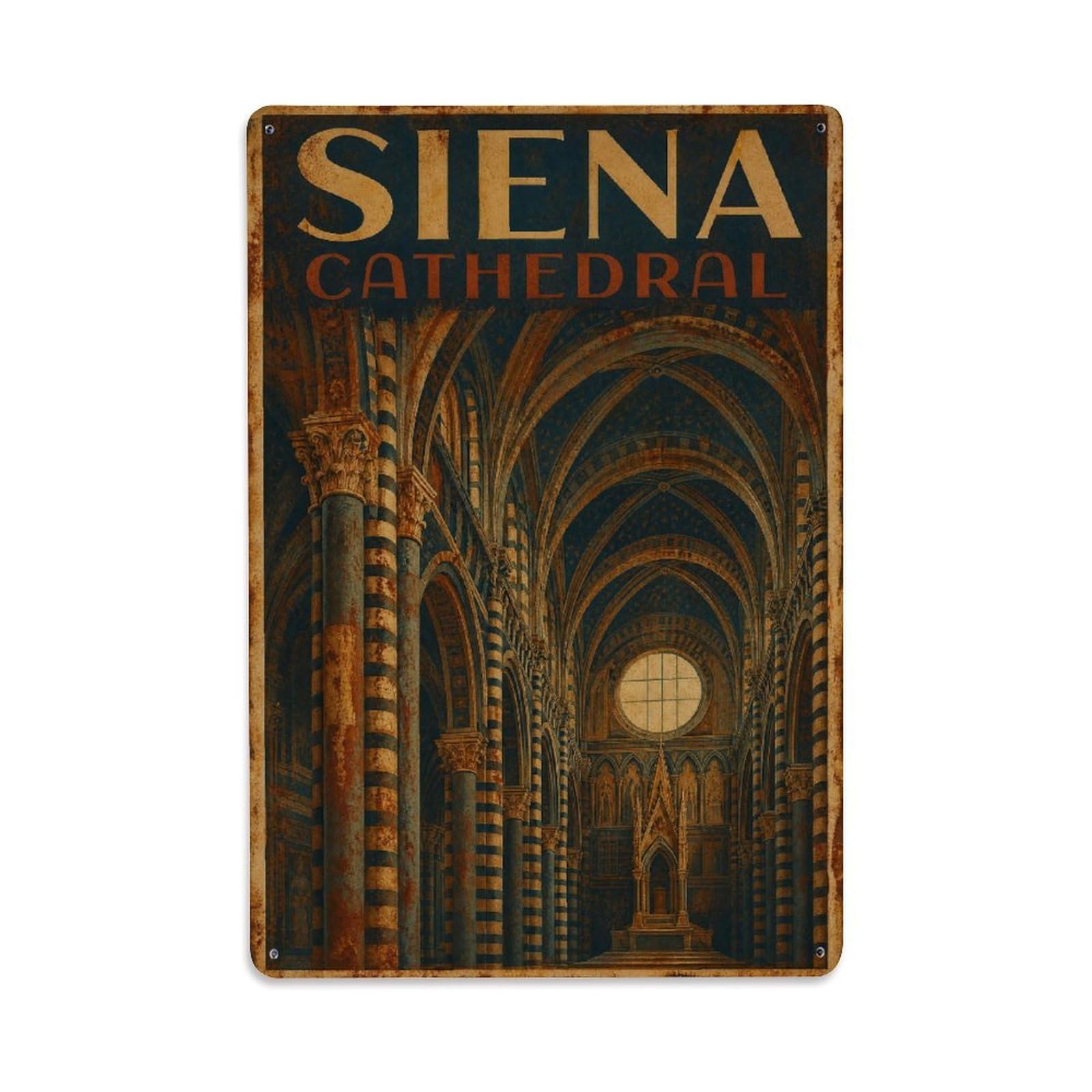 Huiyhb 8X12inch(20X30cm) Vintage Travel Siena Cathedral Interior Gothic Arches Italy Metal Tin Sign