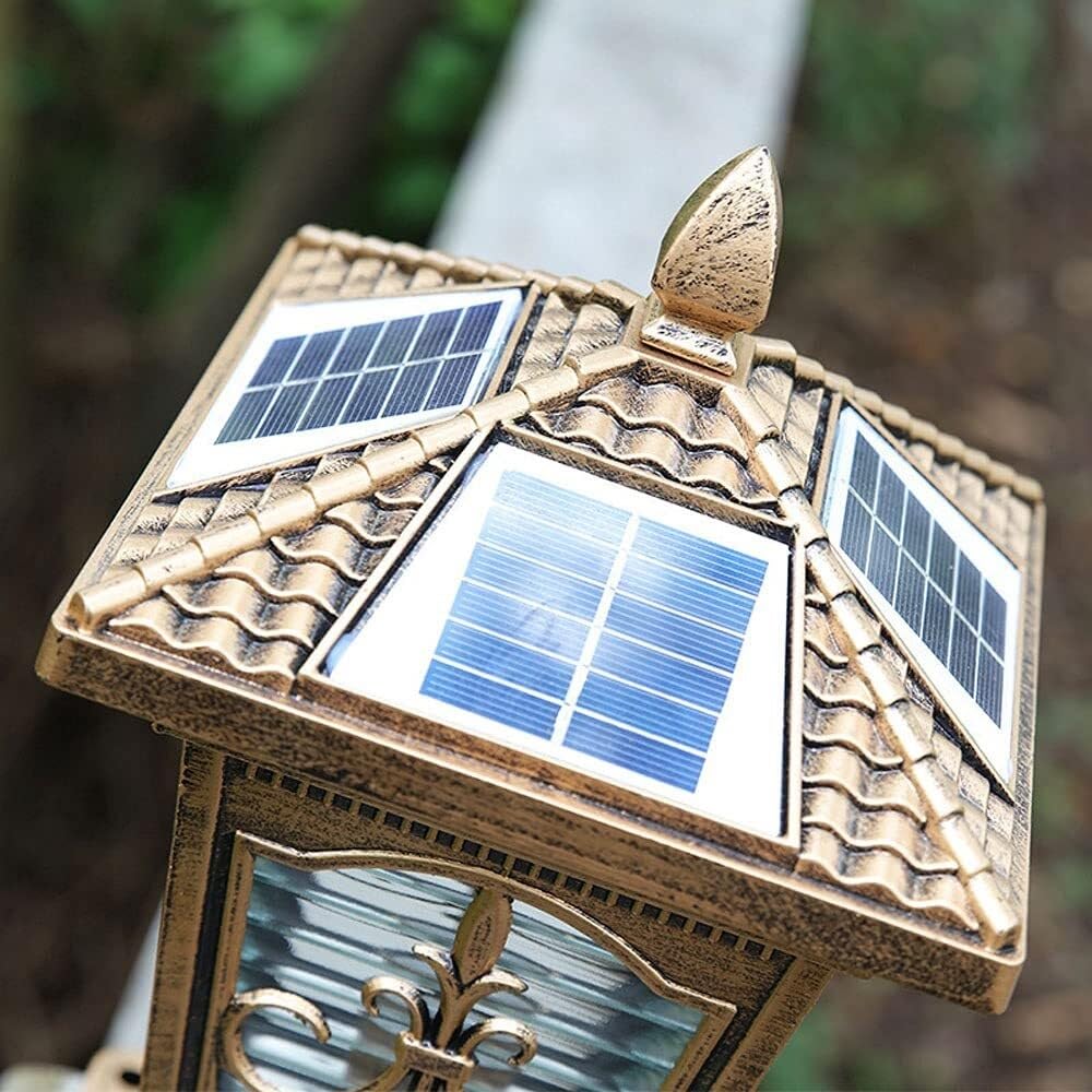 Traditionelle Solar-Sockelleuchten for den Außenbereich, Retro-Glas, for Gartenlandschaft, Säulenlaterne, Terrassensäulenlampe(Bronze)