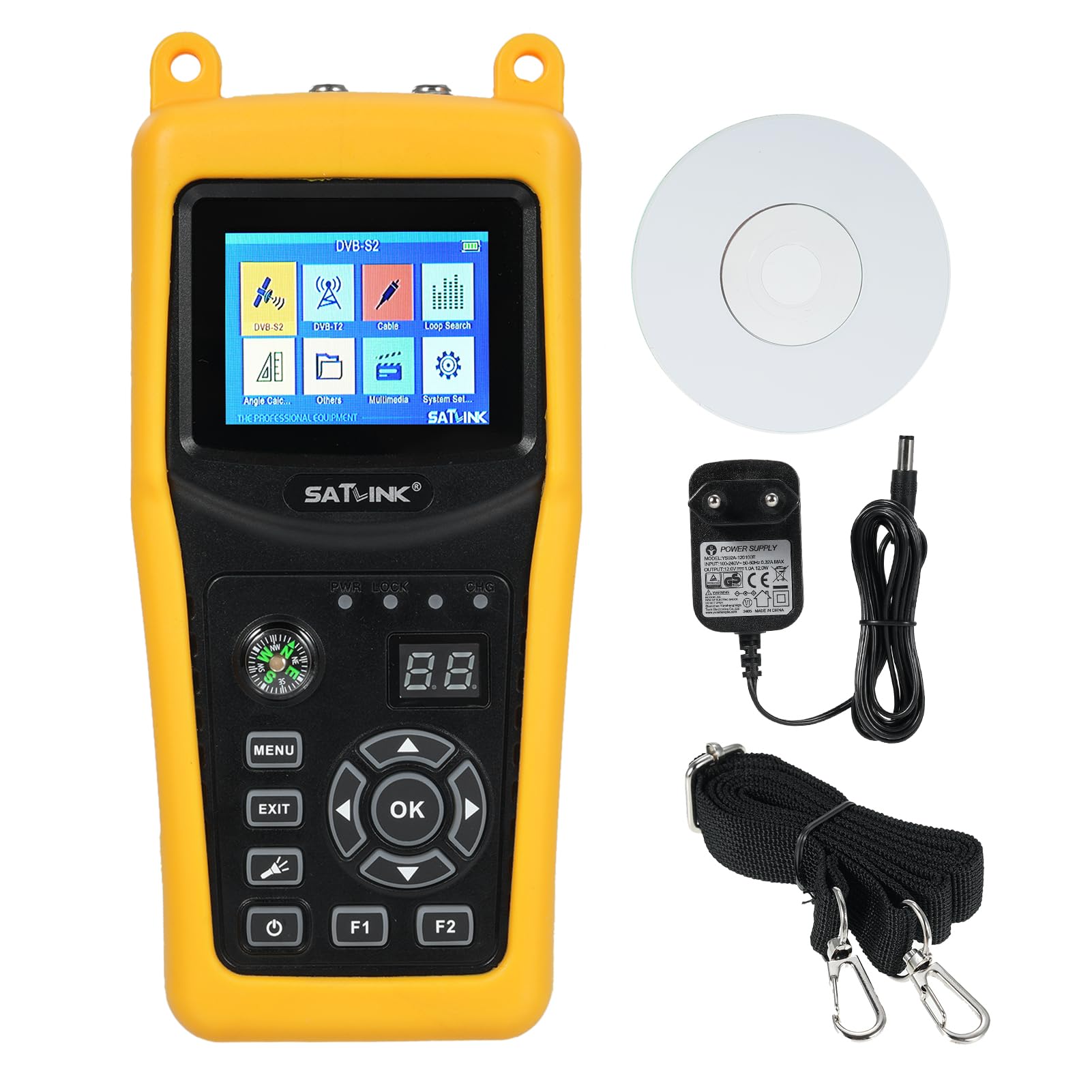 Détecteur de satellites,ST-5032 DVB-S2/S ISDB-T J83B Mètre de signal satellite numérique de 950 à 2150 MHz Écran LCD TFT de 2,4 pouces Compteur de puissance du signal avec boussole Dispositif