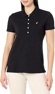 Camiseta de polo Nautica para mujer, de manga corta, 5 botones, transpirable, 100% algodón
