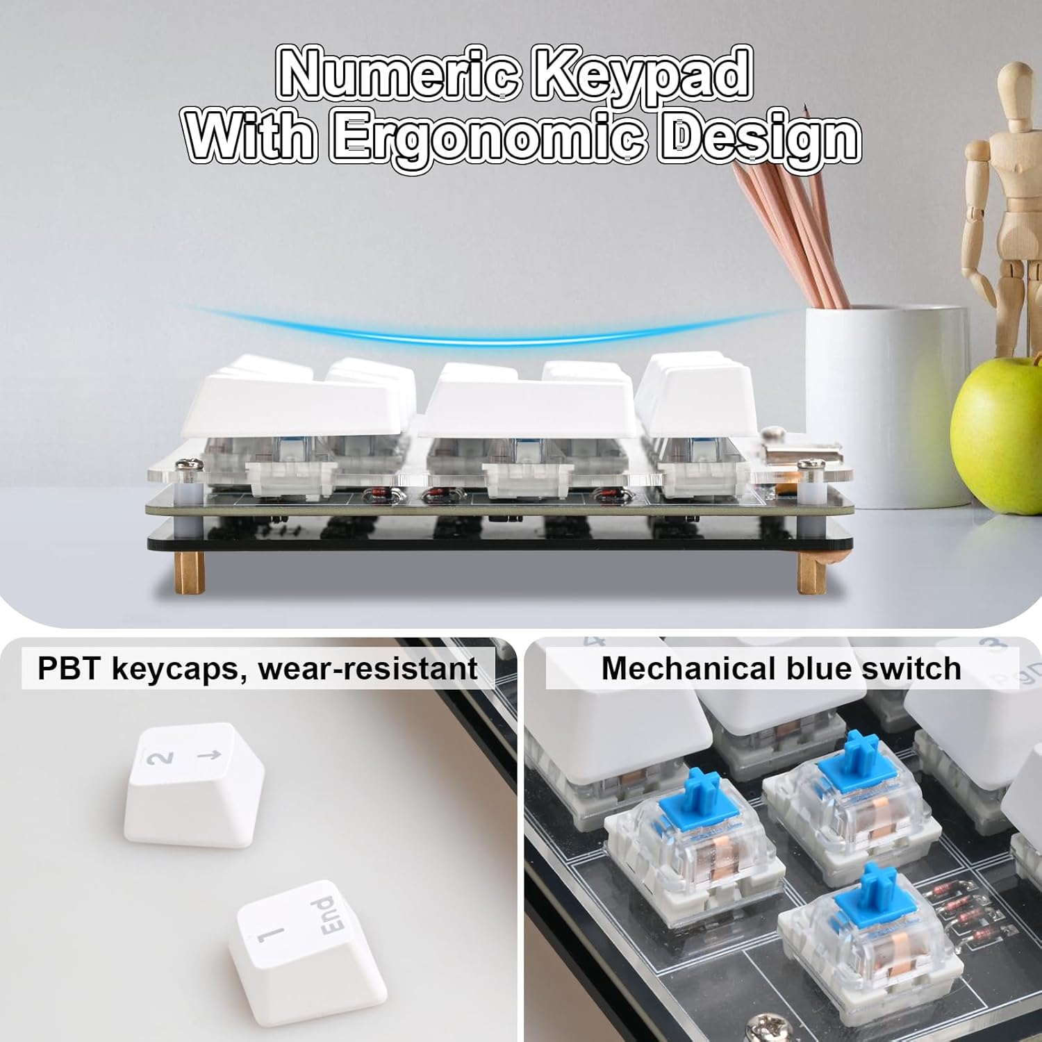 Icstation Numeric Keypad Soldering Practice Kit, 17 Key USB Hot-Swappable Blue Switches Mechanical Number Pad with PBT Keycaps STEM Soldering Project for School Learning Hobbyists Laptop PC Computer