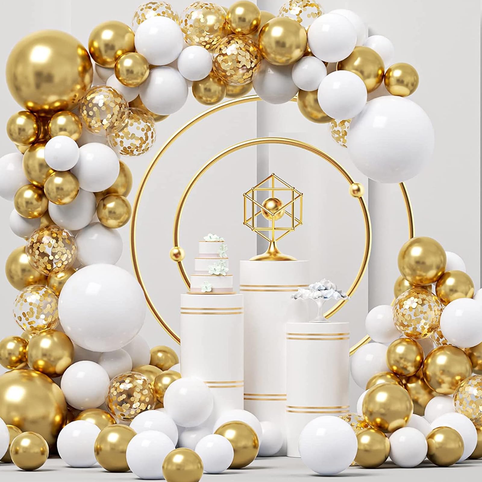 Kit De 80 Ballons Dorés Et Blancs Avec Confettis - Pour Arche De Ballons, Mariage, Anniversaire, Fête - 10