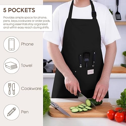 Miniatura 2 de Delantales de chef de algodón para hombres y mujeres, bolsillos grandes, material de lona