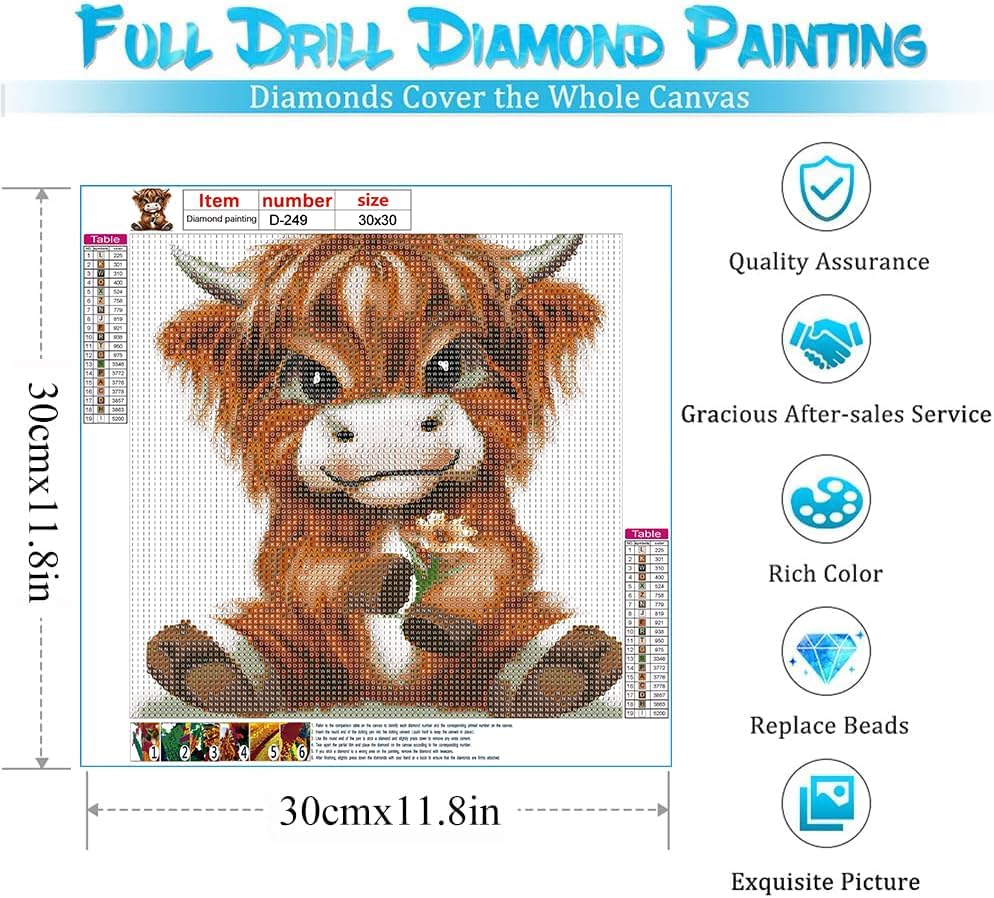 Miniatura 2 de Kits de pintura de diamante 5D para adultos, kits de pintura de diamantes para bricolaje, kits de pintura de diamantes de vaca y flor, kits de arte