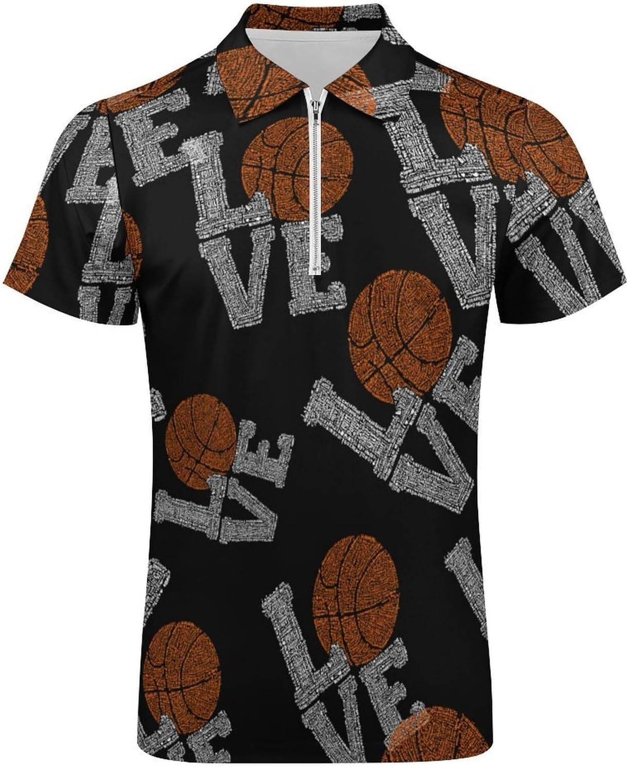 Love Basketball Men's Polo Shirts Golf Short Sleeve Tops | Casual Workout,Golf T-Shirt,Zippered Tee,Collared,Print