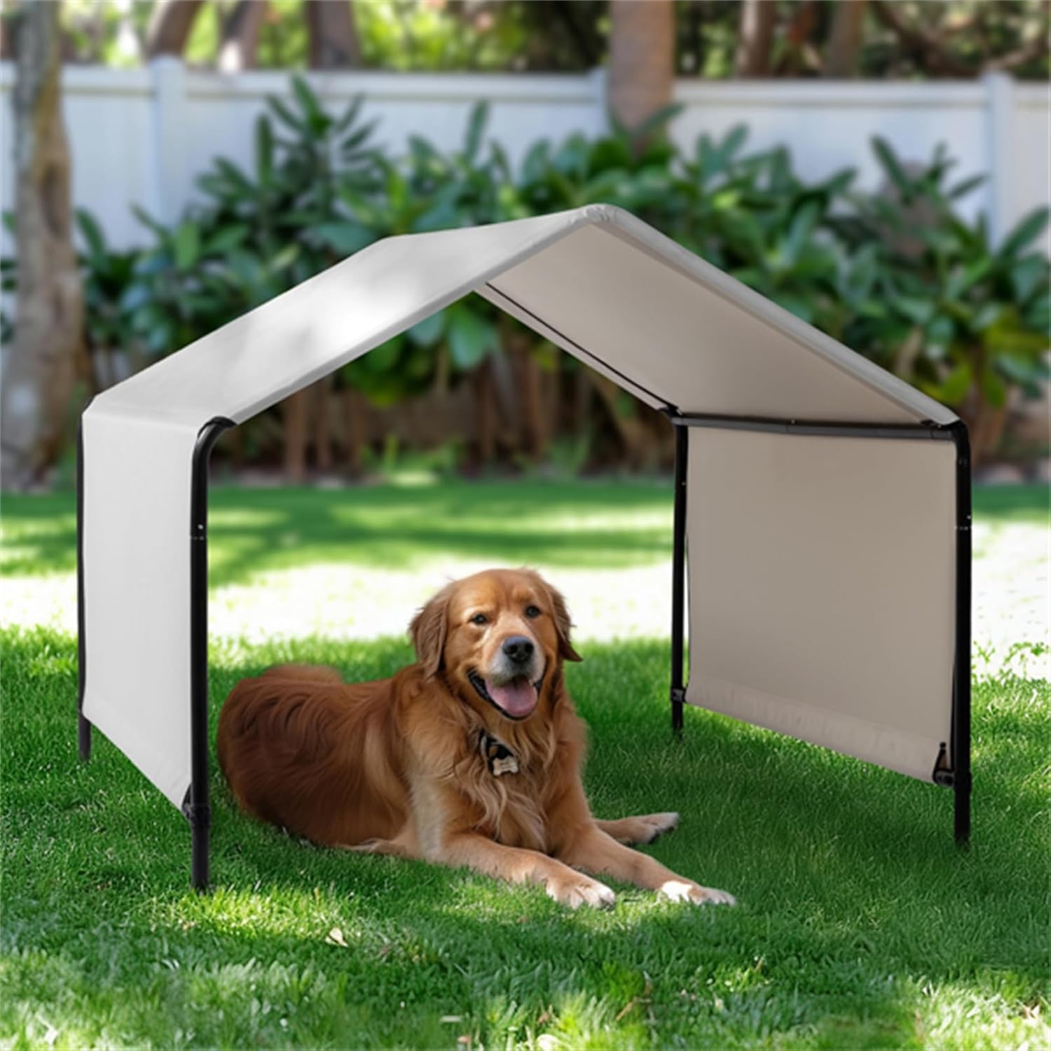 4 * 4 * 3.3FT Dog Tent, pet Awning, pet Tent, pet Supplies, Summer Outdoor Tent, Black Iron Pipe PVC Coated Polyester Tarpaulin, Gray