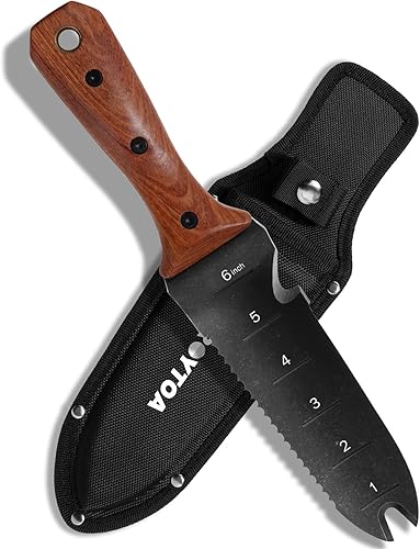 Miniatura 10 de Hori Hori - Cuchillo de jardín, herramientas de jardín con funda para desmalezar, plantar, excavar, hoja de acero inoxidable de 7 pulgadas con borde