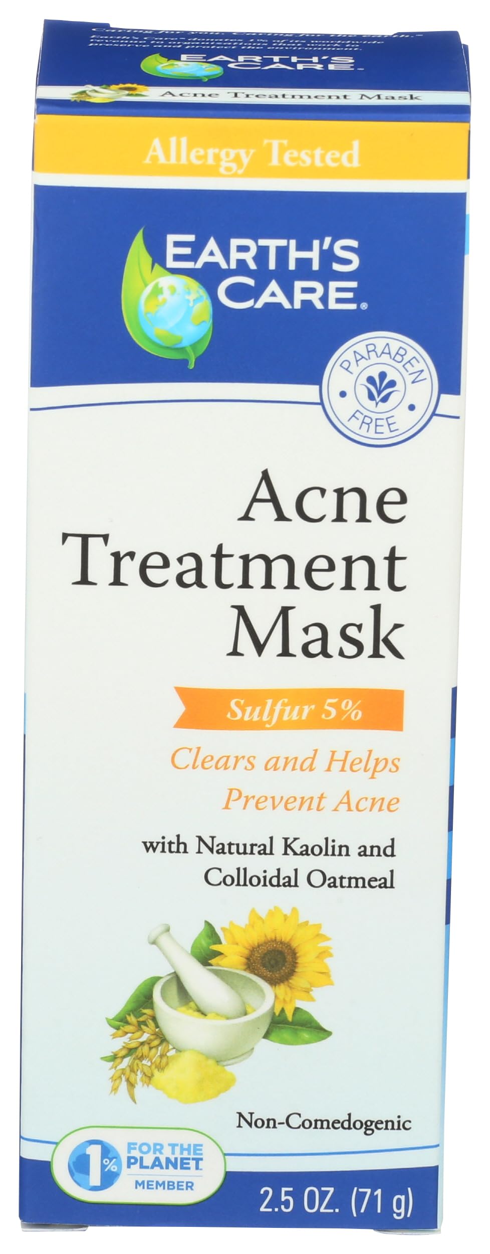 Earth's Care Acne Treatment Mask - 5% Sulfur Cystic Acne Treatment - Acne Medicine for Face Pimples and Blackheads (Tube 2.5 OZ)