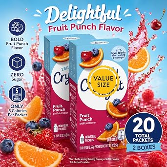 Fruit Punch On The Go Drink Mix - Two (2) Pack of 10pck/0.13oz Pouches - Sugar-Free, Low-Calorie Refreshment Anytime, Anywhere with Candy Freezer Wooden Spoon (Fruit Punch) - Wooden Spoon