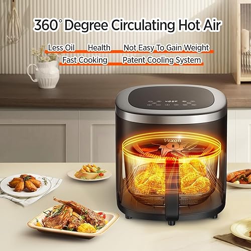 Miniatura 5 de Freidora de Aire de Vidrio, Freidora de Aire de 4.5QT con Olla de Vidrio de Visualización, Freír al Aire, Asar, Recalentar, Deshidratar, Tecnología