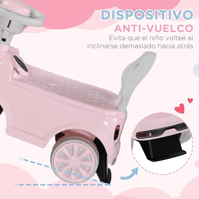 Foto 3 de 8 de AIYAPLAY Correpasillos para Bebés de 18 a 36 Meses con Volante Bocina Rosa