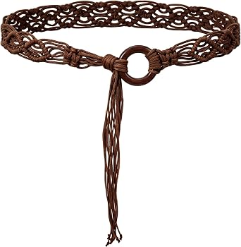 Gvhntk Boho Woven Belt for Women Boho Braided Western Belt Hand-Woven Wax Renaissance Rope Long Tassel Waist Belts for Dress