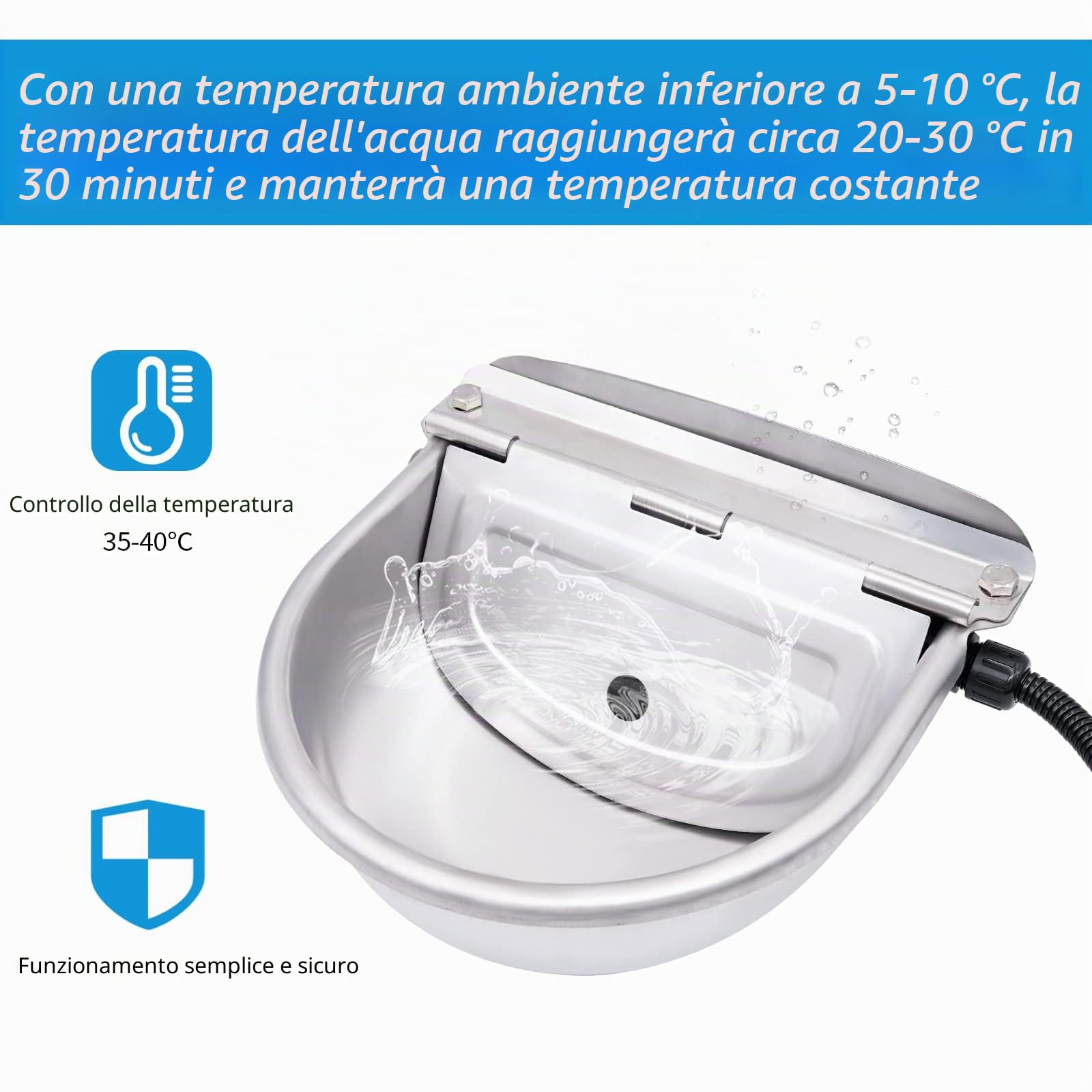 Ciotola Dell'acqua Riscaldata Automatica In Acciaio Inox Con Valvola A Galleggiante 220V, 80 Watt, Ciotola Termica Per Bestiame, Bovini, Cani, Capre, Maiali, Cavalli