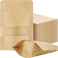 Vista 1 de Geosar 300 bolsas de papel kraft de pie con ventana de 6 x 9 pulgadas, bolsas sellables de papel kraft con muesca sellables con muesca para pequeñas