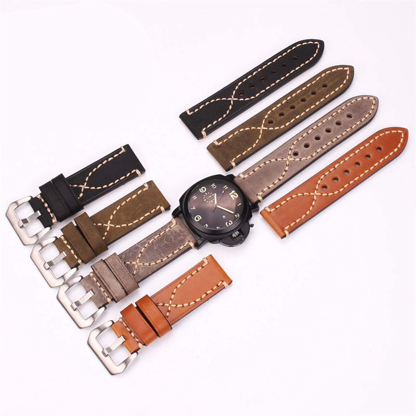 Leder Uhrengurt echtes Band 22mm 24mm Uhrenbandbänder Lady Men Armband Edelstahlschnalle