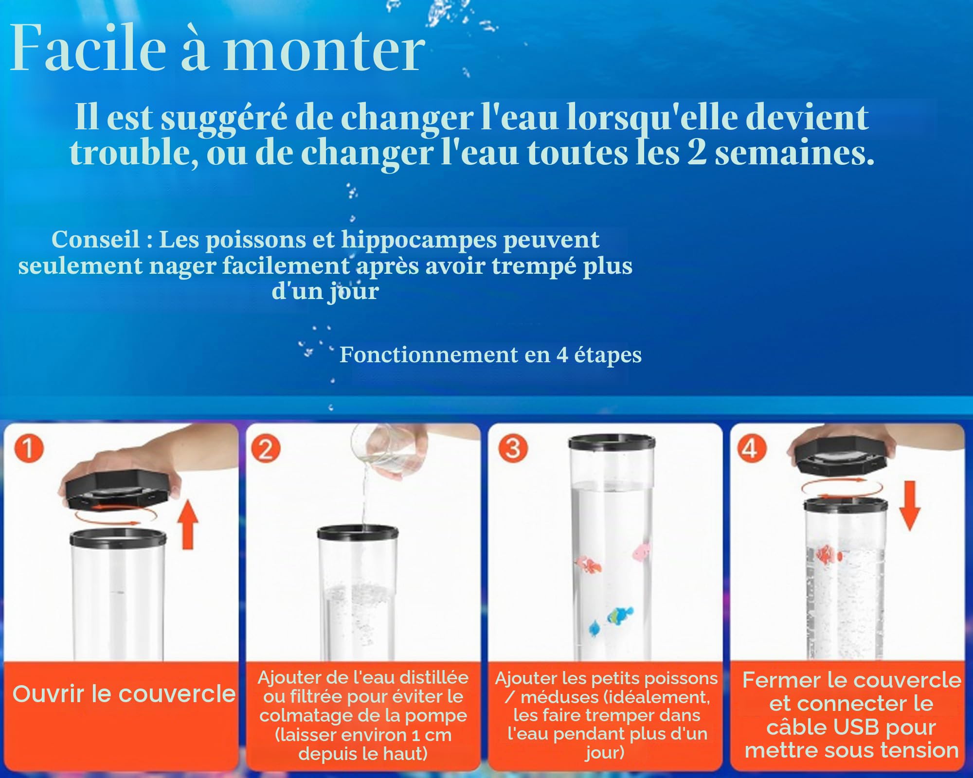 Lampe octogonale extra large de 81,3 cm pour aquarium – Tube sensoriel Jumbo de 12,7 cm de large avec 5 poissons et requins mignons, base stable de 14 cm avec LED bleu moderne, veilleuse à 16 couleurs