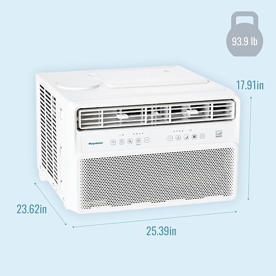 Keystone 18,000 BTU 230V Window Mounted Inverter Air Conditioner with Quiet, High Efficiency Operation and Remote, Window AC Unit for Apartment, Living Room, Bedroom, Large Rooms up to 1000-Sq. Ft.