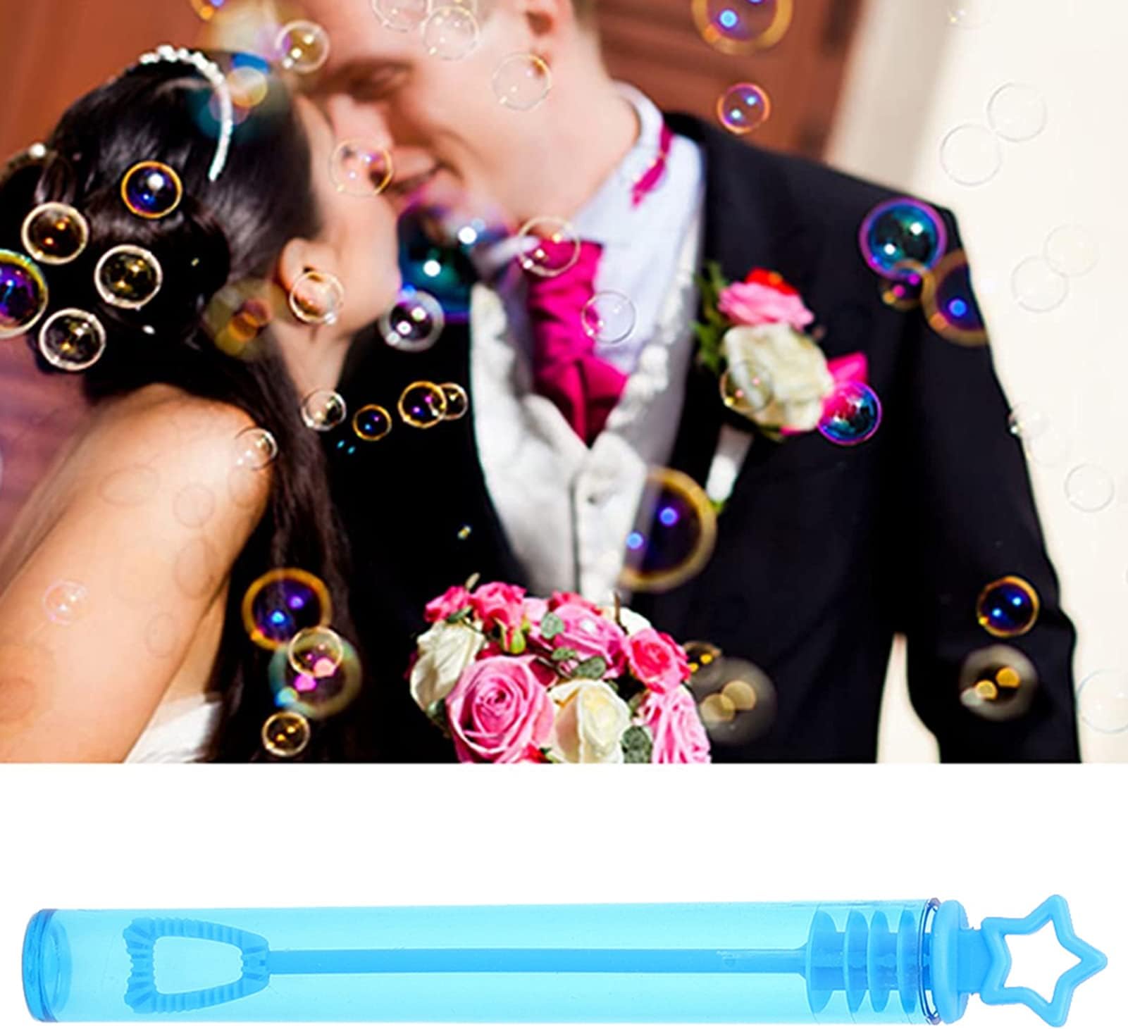 SIXRUN Empty Bubble Tubes 20pcs Plastic Bubble Wands for Kids Wedding Party Decorations with Heart White and Star Blue Colors (five-pointed star blue)