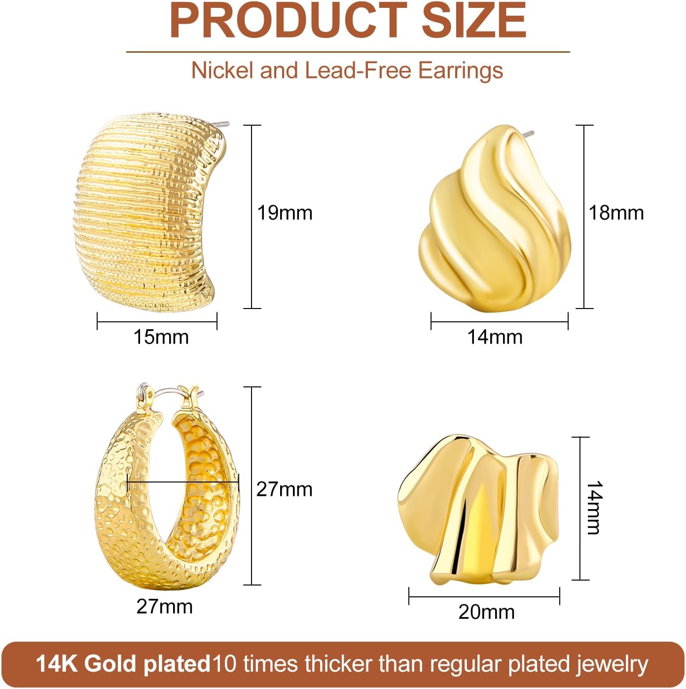 Gold Hoop Earrings for Women Set - 14K Gold Plated Thick Chunky Hoops - Image 2