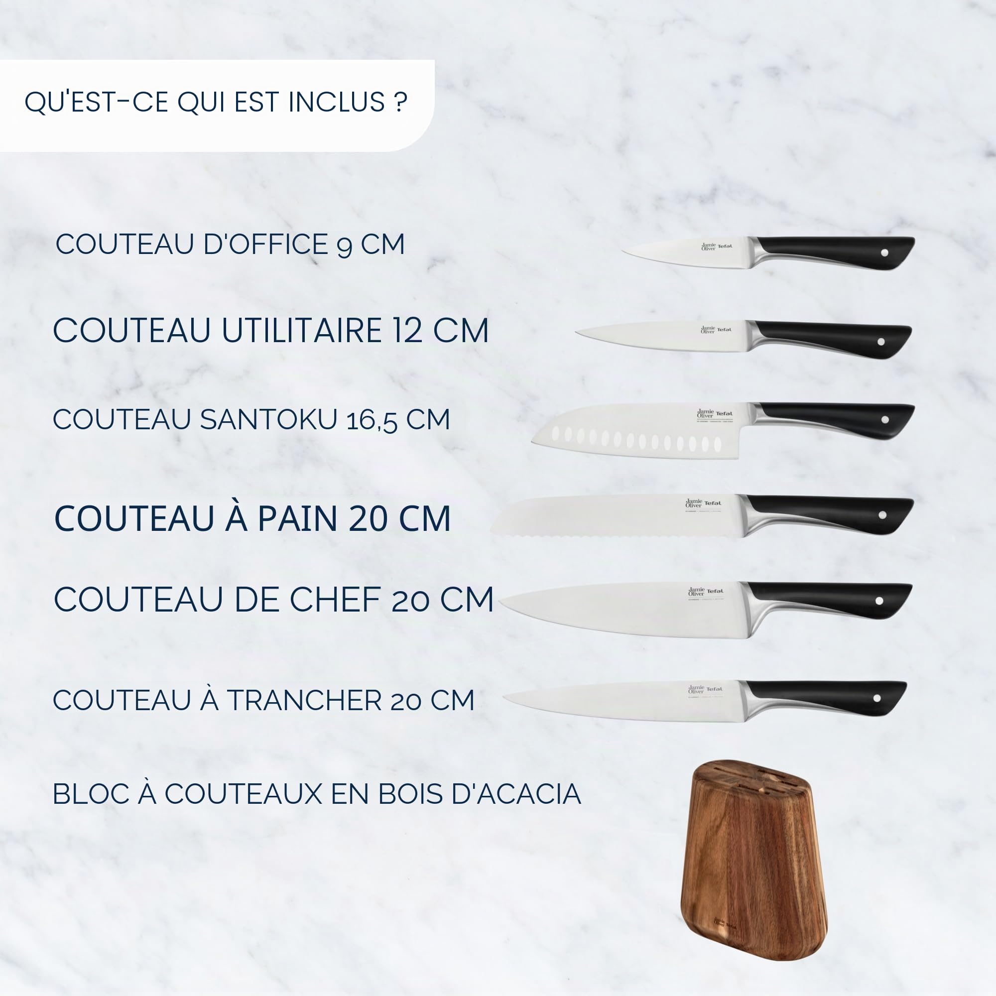 Tefal Jamie Oliver K267S656 Jeu de Couteaux, Acier inoxydable, Bois, Marron, Noir, 7 Pièces