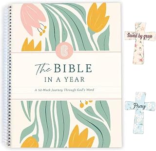 HOMWERRONT The Bible In A Year: A 52-Week Study, Spiral Binding Daily Scripture Reading and Reflection Guide, Pair with 2 Magnetic Cross Bookmarks, Provide Note Space for Women (8.27"x 5.83")