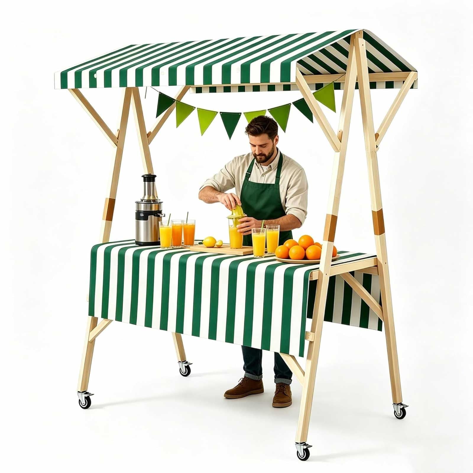 Imbissstand Auf Rädern, Kreative Marktwagen Aus Holz, Mobiler Verkaufswagen Mit Vordach, Marktstand Für Outdoor Street Food, Bauernmarkt, Messe, Handwerk, Snacks Und Süßwaren(Green,47.2in/120cm)