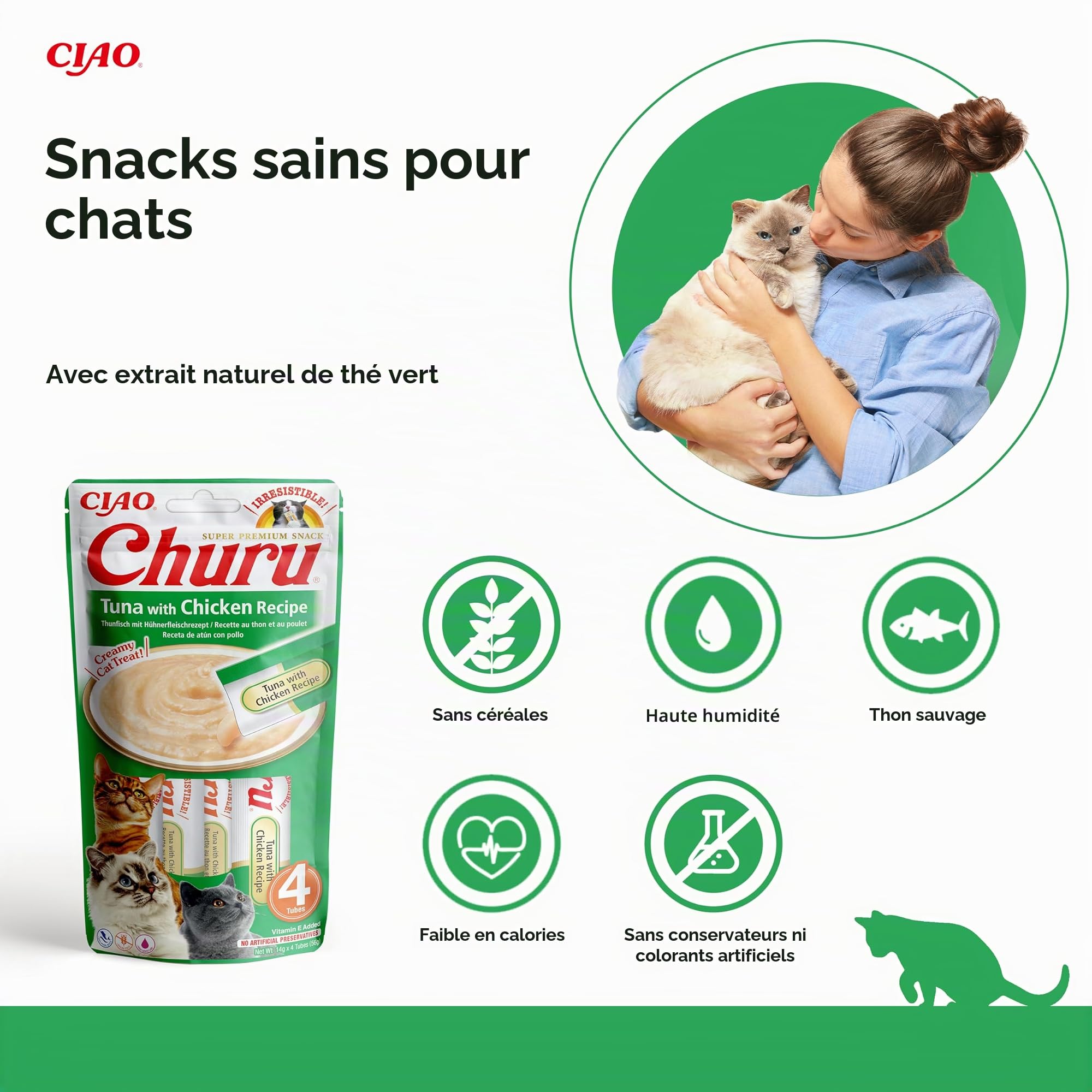 INABA Churu, Friandises pour Chats, Tube Crémeux, Poulet & Pétoncle, 48x14g | Délicieux Snacks à Lécher pour Félins, Texture Lisse et Onctueuse, Ingrédients Premium, Faible en Calories, Stick Liquide