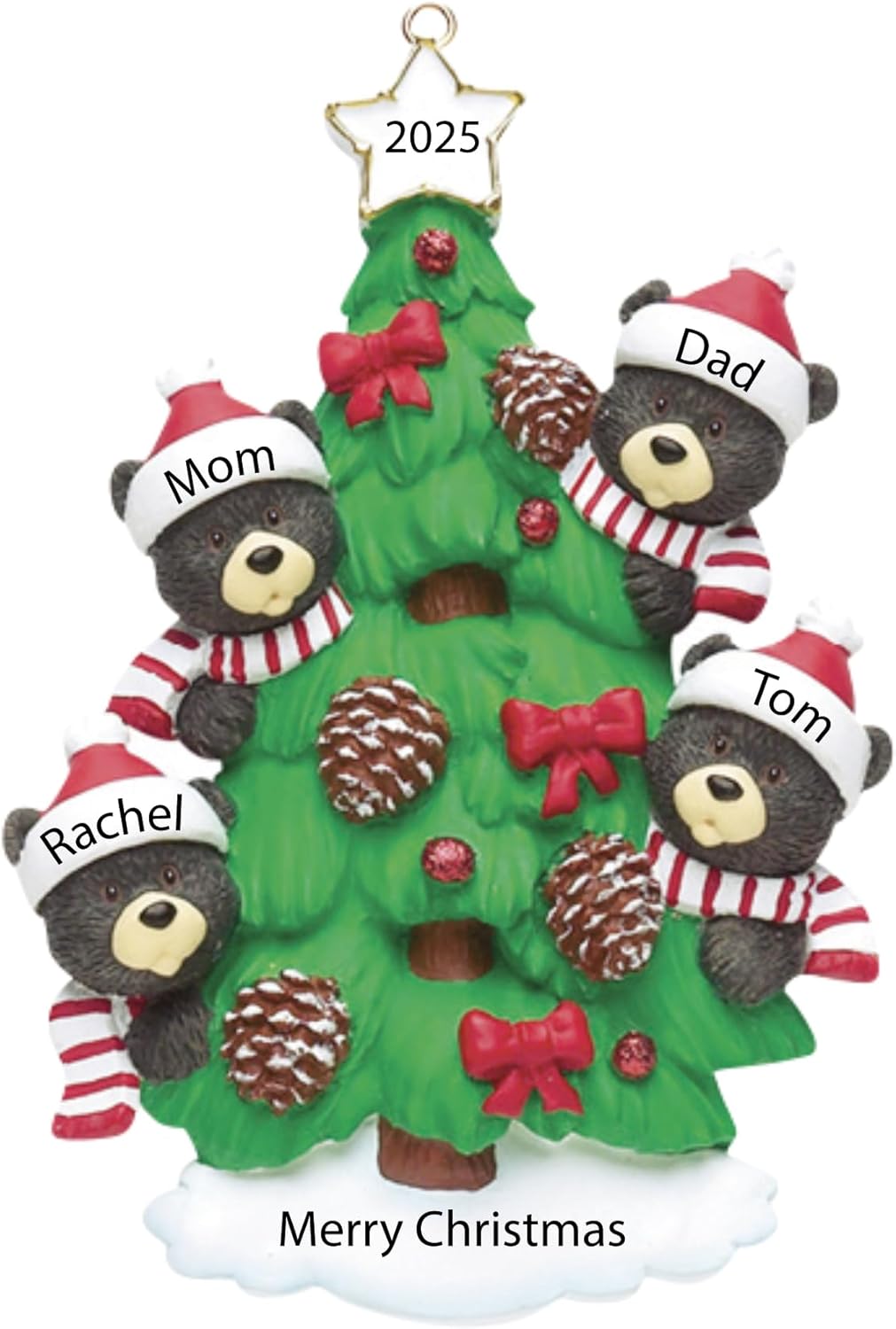 Personalized Christmas Ornaments Family of 4 Ornament Black