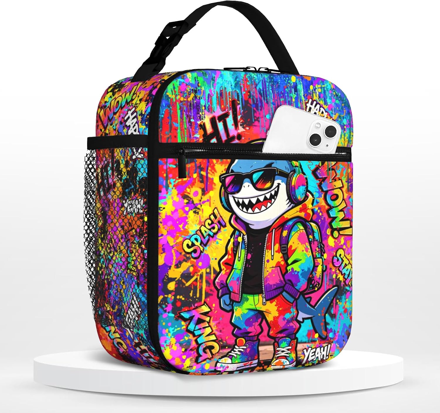 Cool Shark Insulated Lunch Box Portable Splatter Lunch Bag for Boys Teen Kids with Adjustable Shoulder Strap Cooler Bag Waterproof Lunch Tote for Work School Picnic Travel Hiking Beach Gift