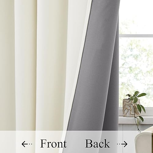 Miniatura 5 de StangH Cortinas opacas de terciopelo blanco marfil, cortinas 100% opacas de dos capas, 90 pulgadas, pestaña trasera, aislamiento térmico, cortinas