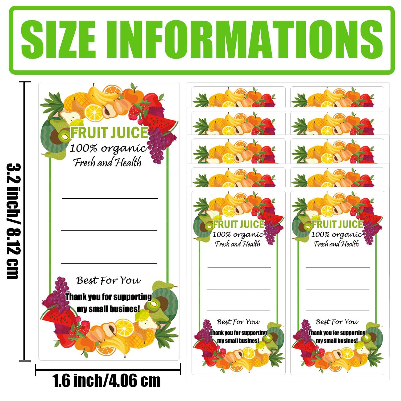 Plastic Juice Bottle Labels 1.6 x 2.4 Inch Juice Bulk Containers Labels Fruit Juicing Drink Canning Stickers for 12oz 8oz 4oz Juice, Milk and Other Beverages 120 Pcs (3.2 x 1.6 Inch) - Image 2