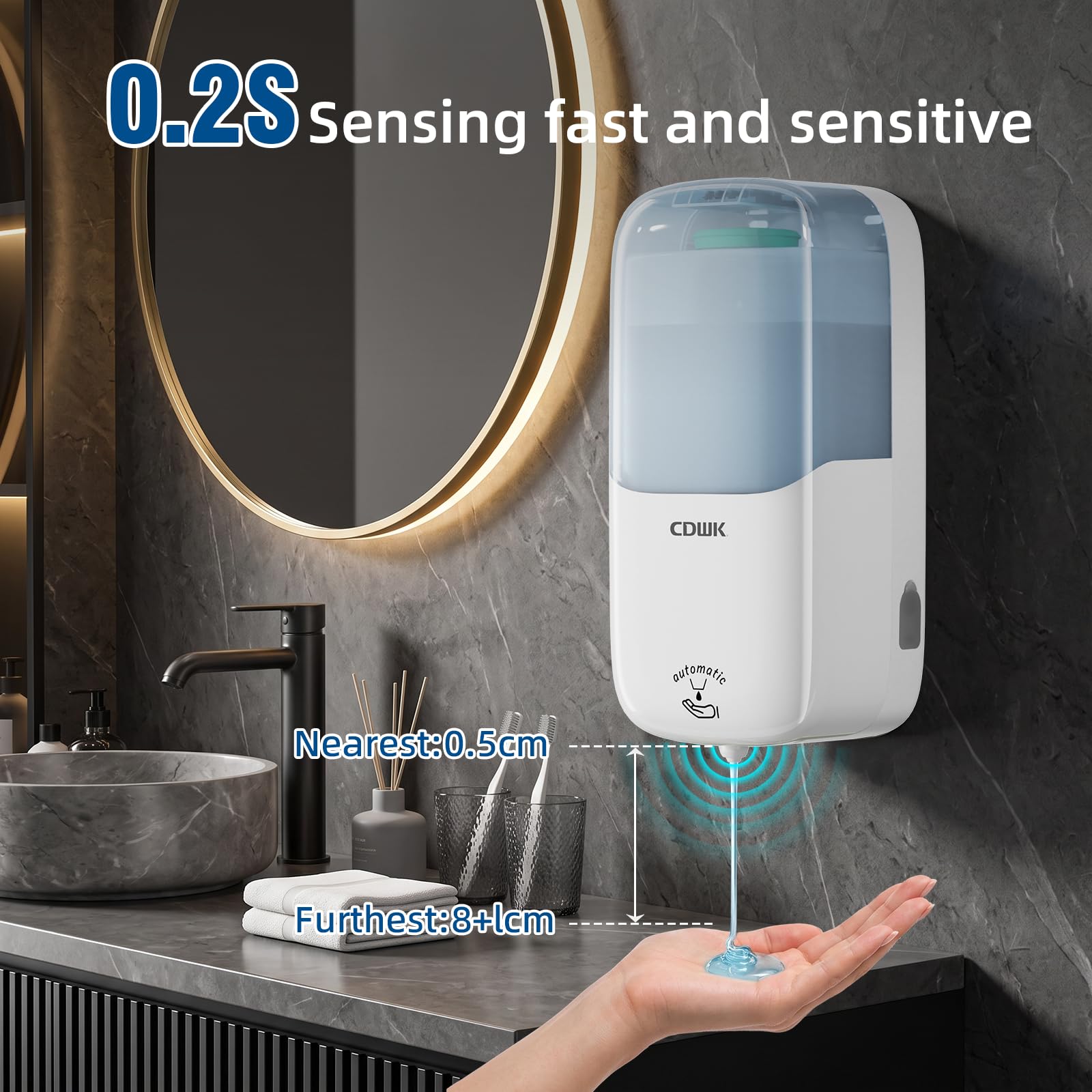 Dispensador automático de jabón, montaje en pared de 33.8 onzas, sin contacto, a prueba de fugas | Desinfectante líquido de manos de 1000 ml, impermeable, comercial, hogar, cocina, baño, hospital, hotel, restaurante, oficina