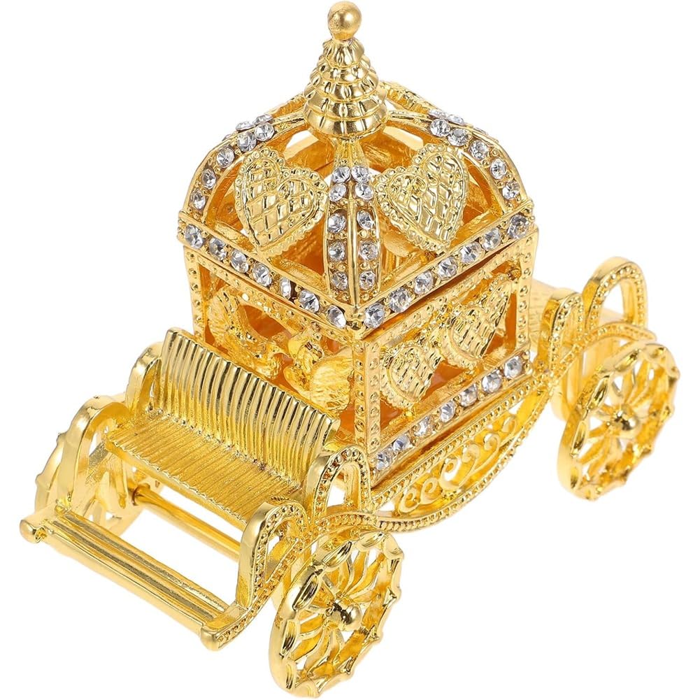 UDSKNV[KSL Crystal Jewelry Display for Women, Rhinestone Enameled Trinket Organizer, Royal Carriage Jewelry Box Hinged Lid