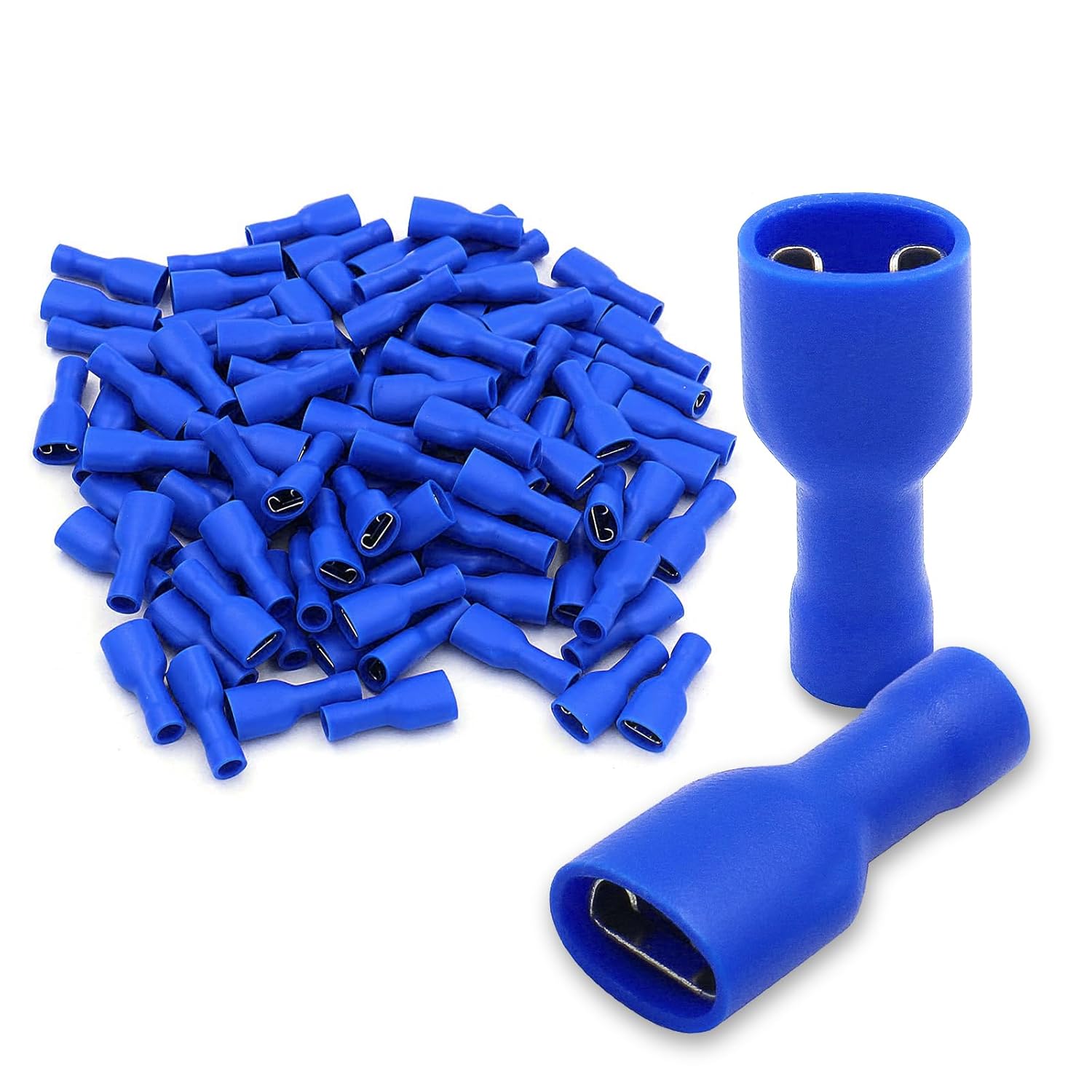 Baomain 1000-Pack 1/4" Female Quick Disconnect Spade Terminals, 16-14 AWG 6.3mm (0.25 inch), Fully Insulated Crimp Connectors Blue