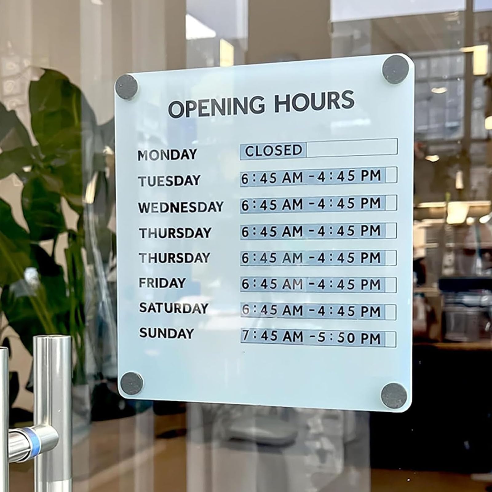 fnotlfue Magnetic Business Hours Sign, 10 x 10 Inch Reusable Opening Hours Board with Changeable Numbers and Writable Surface, Suction Cup Mounting for Storefront Glass Doors