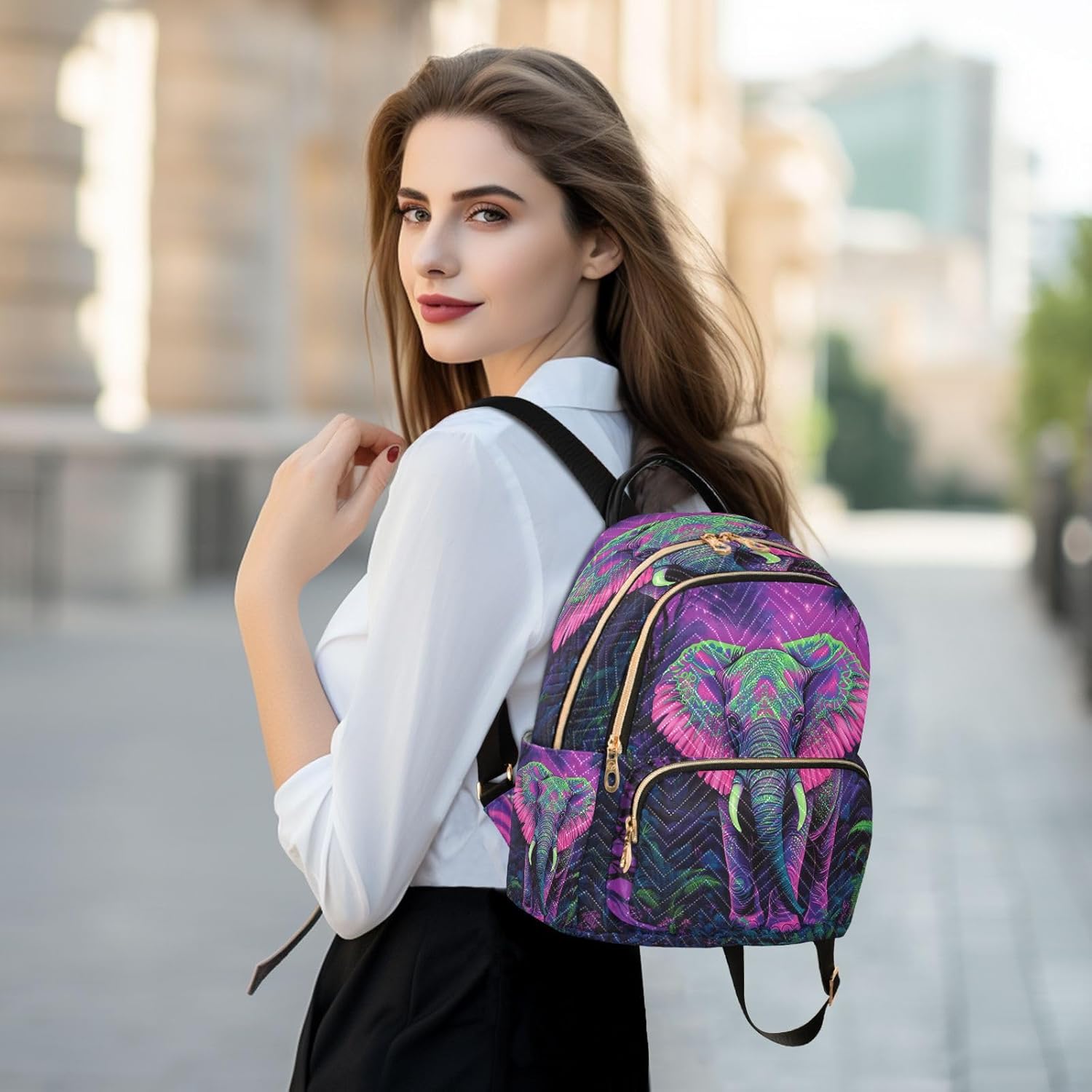 Colorful African Elephant Women Fashion Backpack Purse Ladies Casual Lightweight Travel Shoulder Bag (Medium)