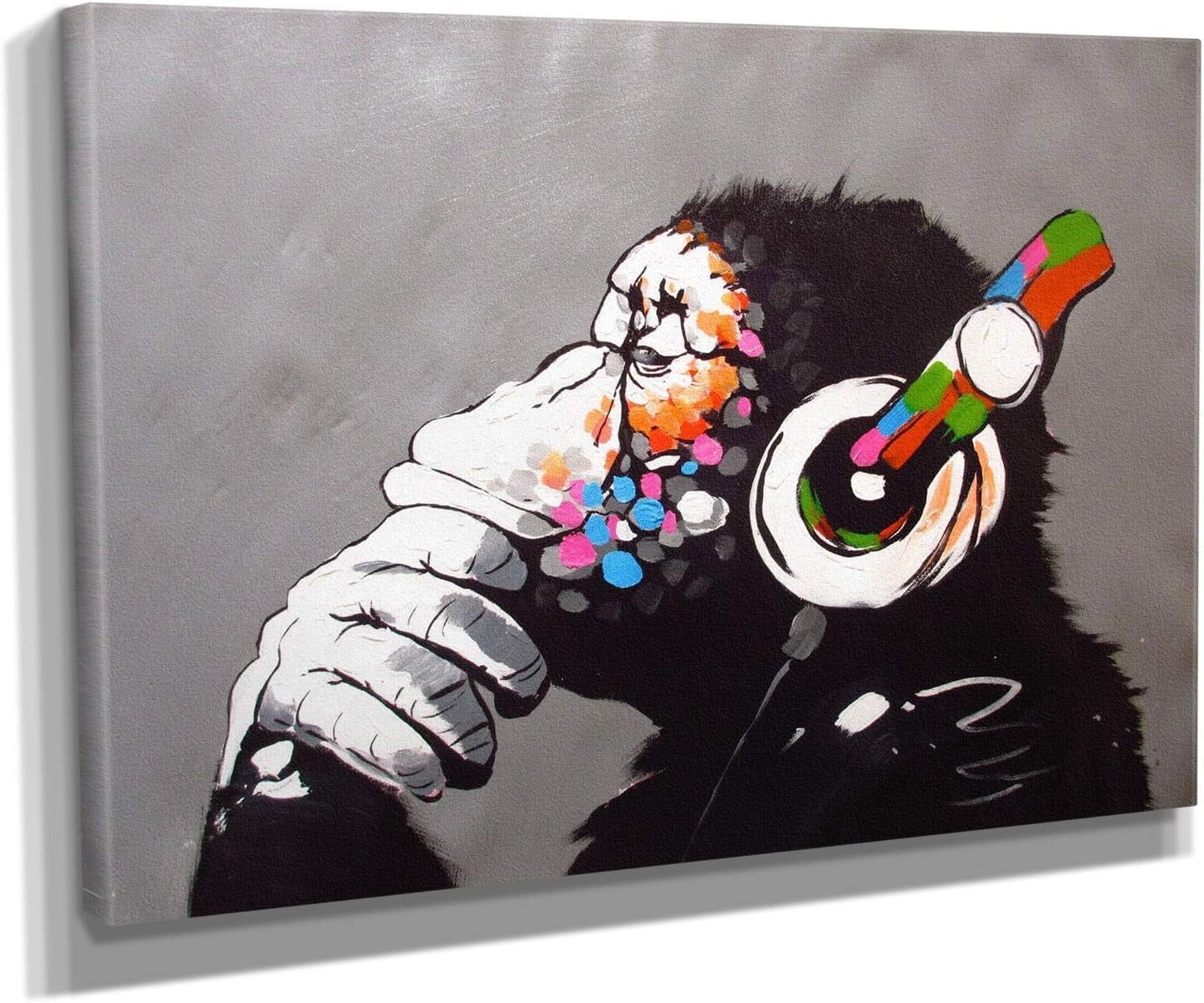 Banksy DJ Monkey Gorilla Chimp - Canvas Wall Art Home Decor (3 Piece Large)