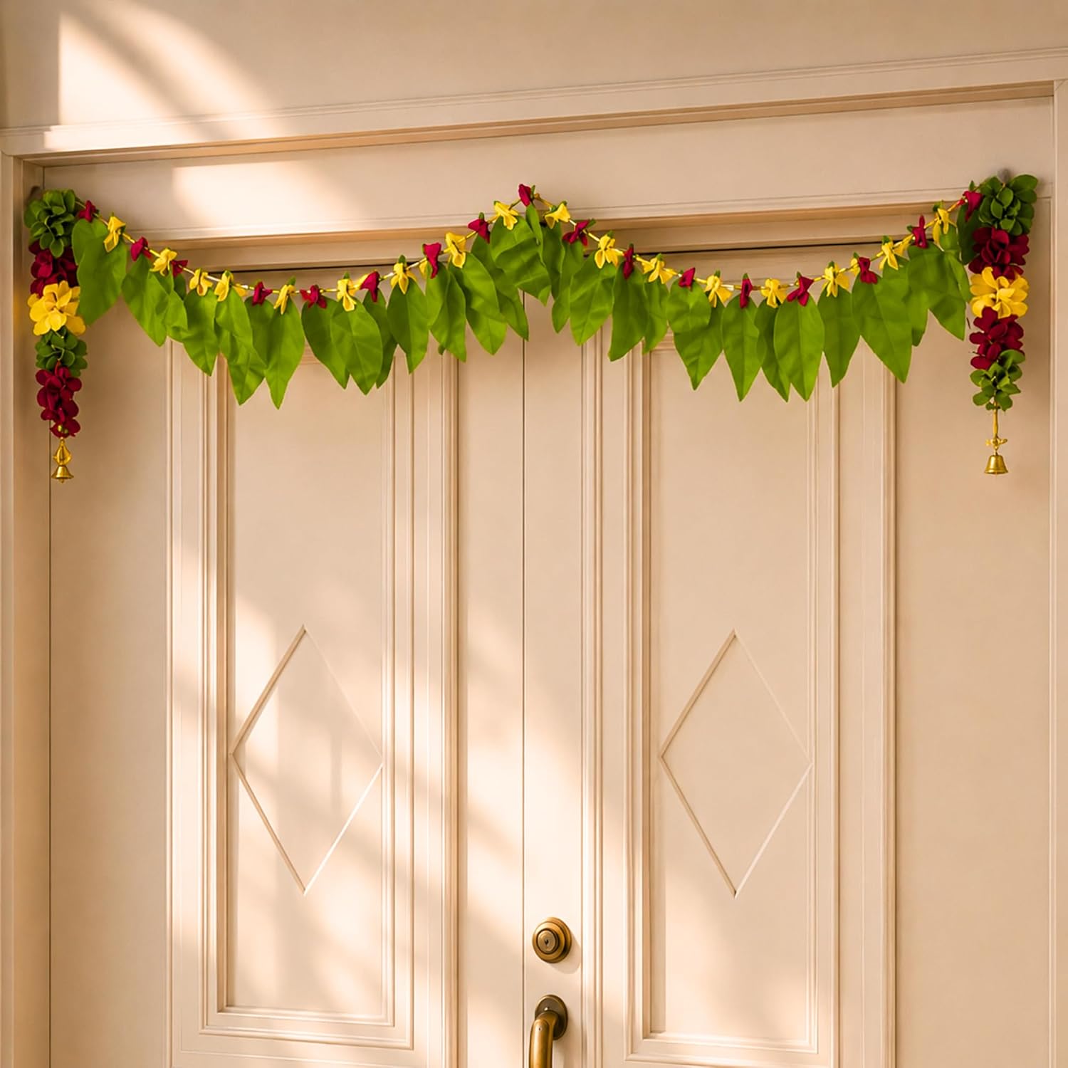 LoveNspire Fabric Mango Leaf Door Toran Bandarwal for Home Pooja Decor Indian Vintage Main Door - Diwali Decoration Wedding Favor Housewarming Return Gift (Mango Leaf with Hanging, 36x5 Inches)