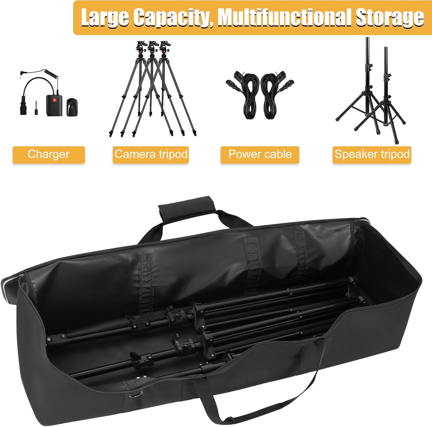 Multifunctional Tripod Bag 40 X 9.5 X 9.5 Inches / 101.5 X 24 X 24 cm Heavy Duty Tripod Carrying Case with Handle for Microphone Stands, Lights, Speakers, Cameras, Booms, Black