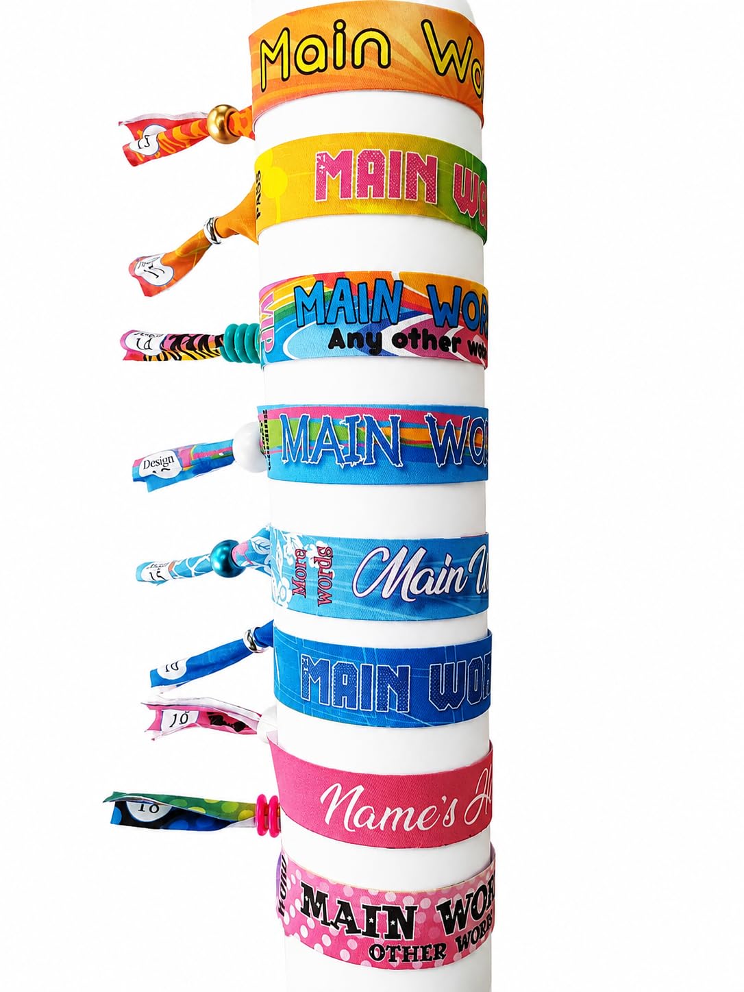 10 x Personalised Cotton Festival Style Wristbands with toggle - Any design - Any wording - Any occasion