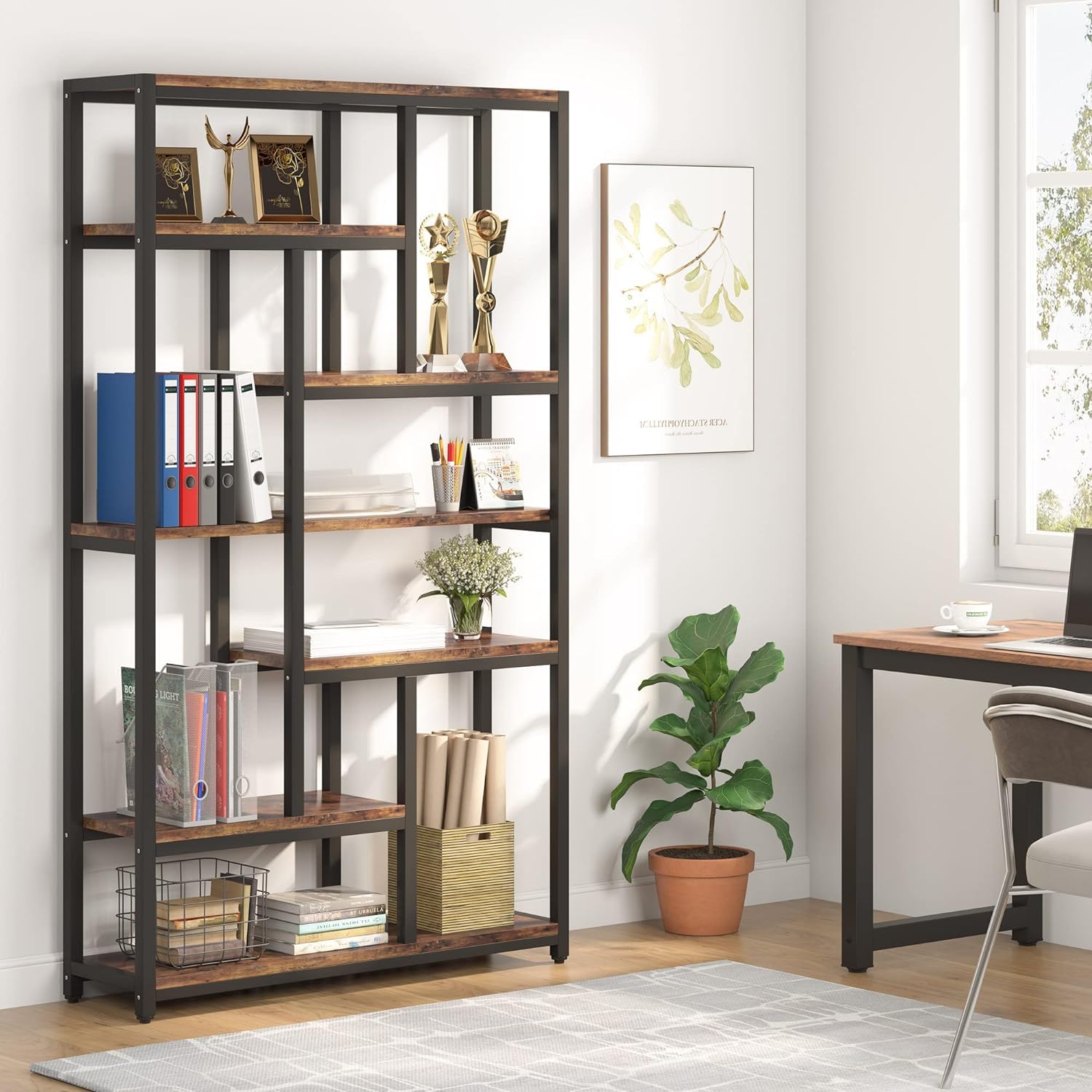 Tribesigns Bücherregal mit 7 Ebenen, Standregal mit Stahlrahmen, Freistehendes Regal für Wohnzimmer, Offenes Küchenregal, Standregal, Lagerregal für Büro, Schlafzimmer, Küche 200 x 100 x 30 cm