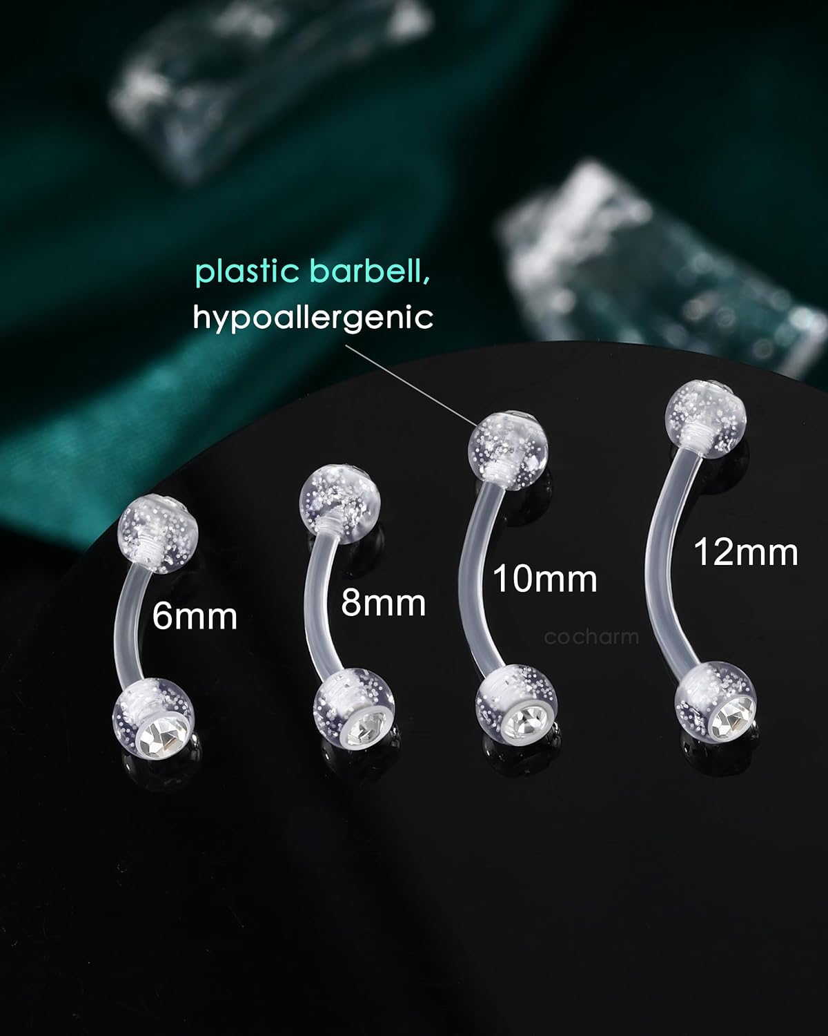 COCHARM 4PCS 16g Clear Bioflex Rook Piercing Jewelry 6mm 8mm 10mm Acrylic Eyebrow Piercing Jewelry Long Rook Earrings Anti Eyebrow Rings Hypoallergneic Eyebrow Retainer