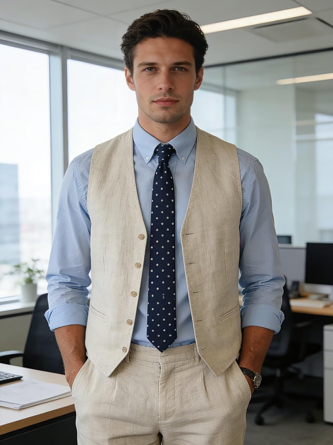 High-End Suits Linen Suits for Men Beach Summer Wedding Groomsmen 2 Piece Silm Fit Casual Light Suit Men's Tuxedos Vest Pant