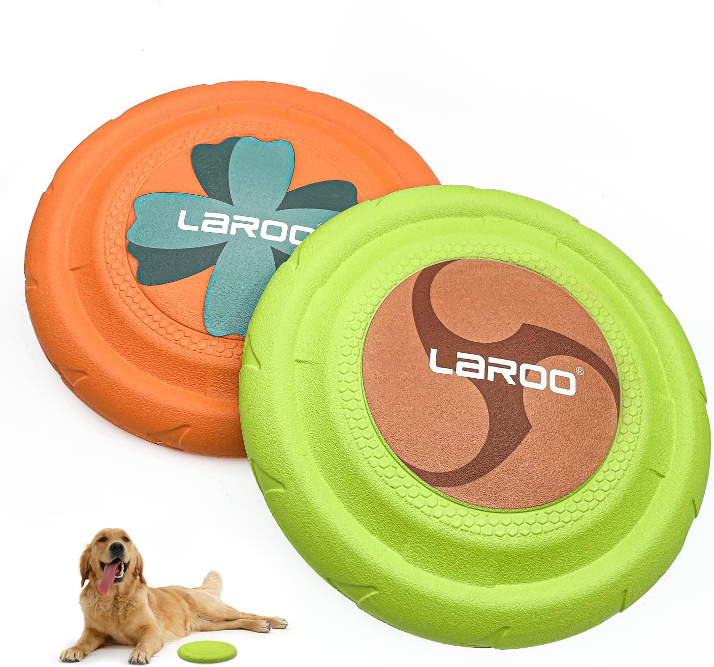 LaRoo Dog Flying Disc Toys, Floating Flying Plate 24.5cm Durable Interactive Chew Toys for Training Outdoor Playing Puppy Medium Large…