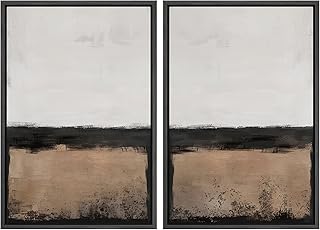 SIGNWIN Framed Canvas Print Wall Art Abstract Landscape Neutral Tones with Horizon Line Illustrations Modern Art Decorative Contemporary for Living Room, Bedroom, Office - 24"x36"x2 Black