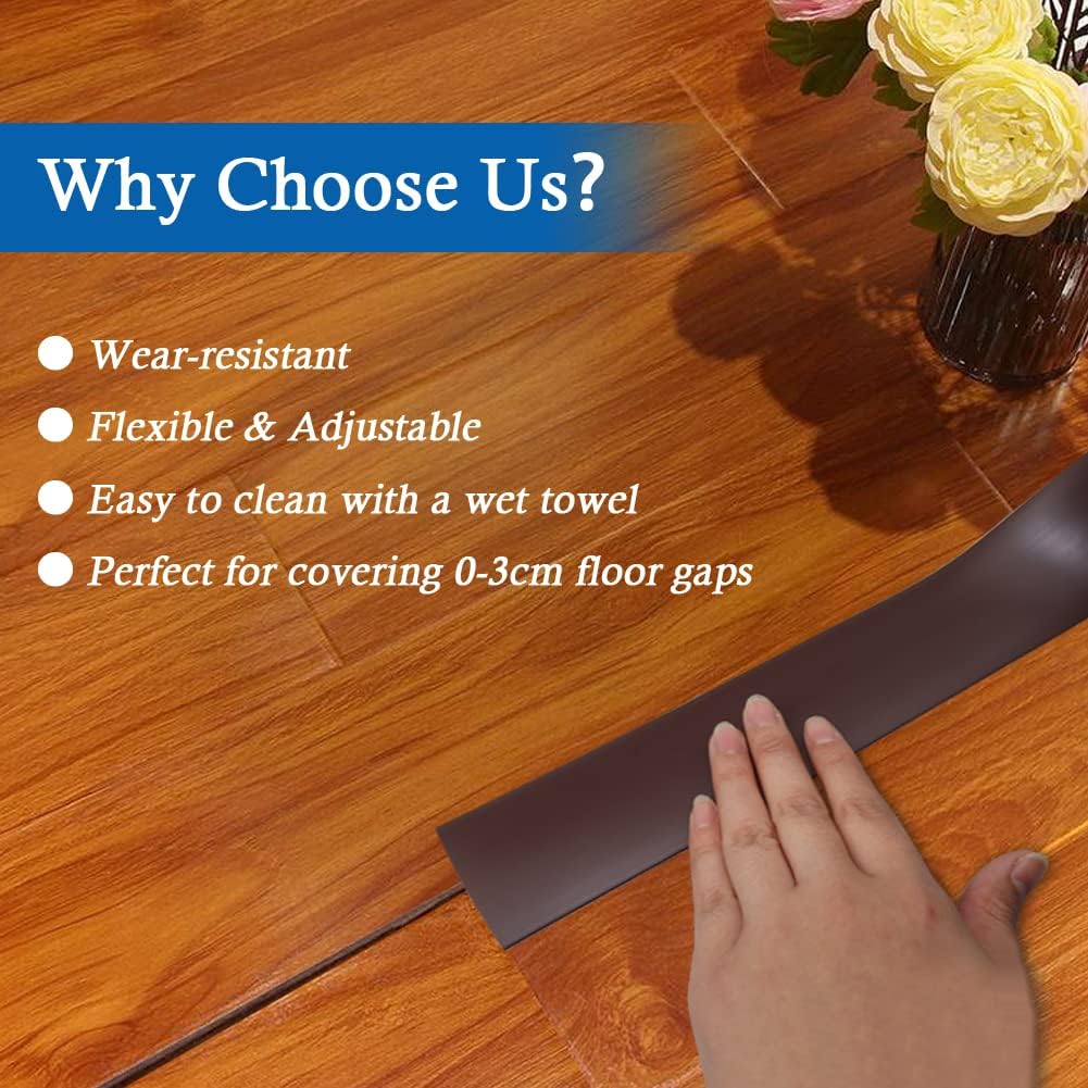 Floor Transition Strip Floor Cover Strips Self Adhesive Flooring Transitions Laminate Floor Strip 1.57" Wide Vinyl Floor Flat Divider Strip (4cm, 10Ft, Brown)