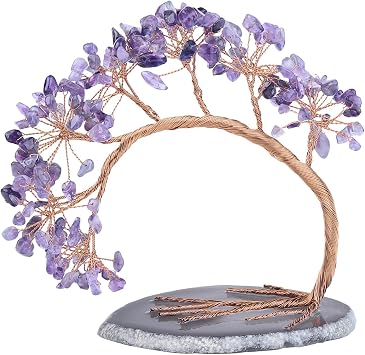 SUNYIK Natural Amethyst Crystal Tree with Agate Slice Base | 4.5-5.2 Inch Healing Crystal Tree of Life, Money Tree, Home Office Fengshui Decor Attract Wealth Good Luck, Housewarming Gift