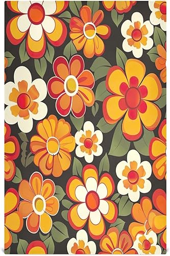 GAIREG Orange Retro Hippie Flowers Drying Dish Towels for Kitchen, 28x18 Inch Decorative Rags for Kitchen
